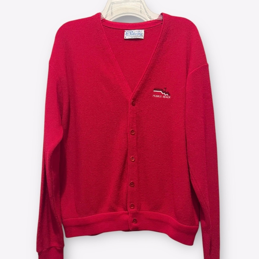 Vintage Pickering Pebble Beach Golf Embroidered Red Cardigan Sweater Sz XL